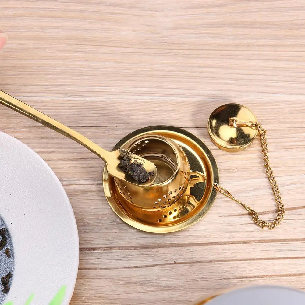Gold Stainless Steel Infuser with Base & Chain