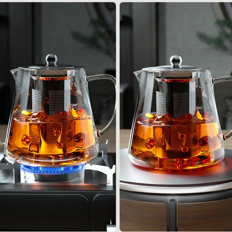 Glass Teapot With Infuser for Tea Jug Kettle With Whistle 450-1300ml Thick Glass Heat-resistant Filter Kettle Fancy Water Boiler