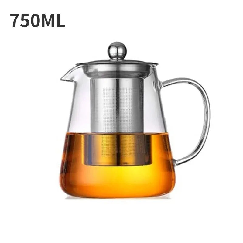 Glass Teapot With Infuser for Tea Jug Kettle With Whistle 450-1300ml Thick Glass Heat-resistant Filter Kettle Fancy Water Boiler