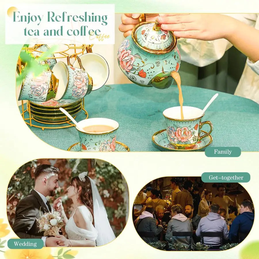 European Porcelain Tea Set with Holder